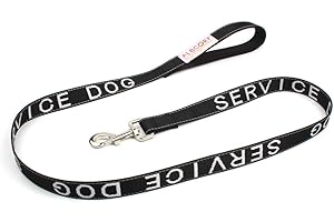 Albcorp Service Dog Leash - Embroidered- with Padded Neoprene Handle and Reflective threads, 4 Feet, for Harnesses, Vests or Collars, Black