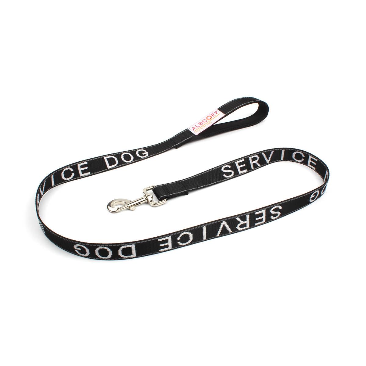 Albcorp Padded Service Dog Leash - with Neoprene Handle - and Reflective Silk-Screen Print for use on Harnesses, Vests, Collars, 4 Foot, Black โ image 1