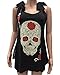 Feel Show Women's Sleeveless Lace Skull Print Tank Top Dress Back See Through Mesh Cami Dress