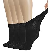 Hugh Ugoli Women's Cotton Diabetic Ankle Socks, Wide, Thin, Loose Fit and Stretchy, Seamless Toe, Non Binding Top, 4-8 Pairs