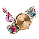 DAYAN Women Gold Dial Thread Knitted Alloy Chain Weaved Rope Band Bracelet Quartz Wrist Watch C
