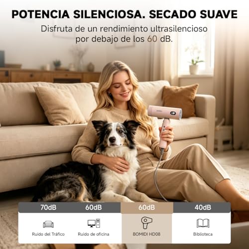 Secadora de Cabello, Bomidi Secador de Pelo Plegable Alta Velocidad Profesional, 100000RPM con ionico de 500M Y Pantalla LED Y Modo Autolimpieza,110-240V, Ideal para Cabello Liso y Ondulado HD08