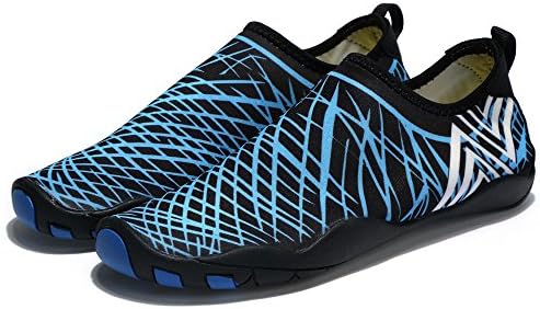 Laiwodun Men Women Water Shoes Barefoot Quick Dry Aqua Shoes Lightweight Swim shoes with 14 Drainage Holes(Blue,37)