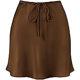 Women's Drawstring Satin Mini Skirt High Waisted Elegant Casual A-Line Flared Silk Short Skirts for Women