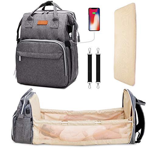 Diaper Bag Backpack Changing Station, 3 in 1 Portable Crib Baby