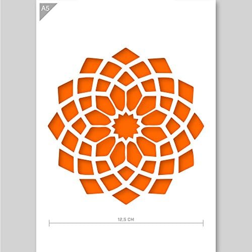Qbix Mandala Stencil - A5 Mandala Stencil for Furniture, Walls, Floors - Mandalas for DIY Home Decor - Mandala Stencil for Painting, Crafts, Arts, Baking, Crafts, Wall, Furniture