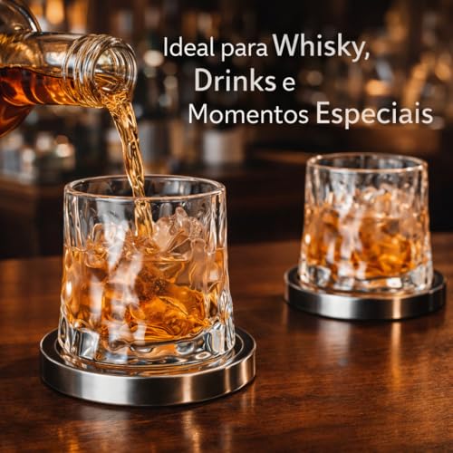 Kit 2 Copos Whisky com Base Sofisticada 170ml Cristal Transparente Premium Vidro Reforçado Drinks Luxo