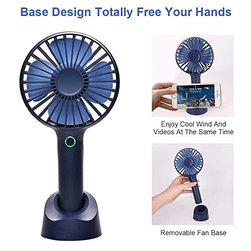 Mini Handheld USB Fan Rechargeable Personal Portable Fan,4 Speeds Battery Operated Desk Fan with Phone Stand Base Powerful Airflow for Office Room Outdoor Traveling