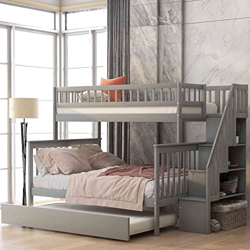Cotoala Solid Wood Bunk Beds for Kids, Hardwood Full Over Twin Bunk Bed