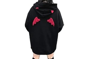 POBOPO Womens Devil Wing Hoodie with Horns Long Sleeve Costume Cute Pullover Sweatshirt Hoodies