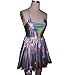 Pinda Summer Musical Festival Rave Clothes Holographic Wrap Circle Skater Dress (XL, silver)