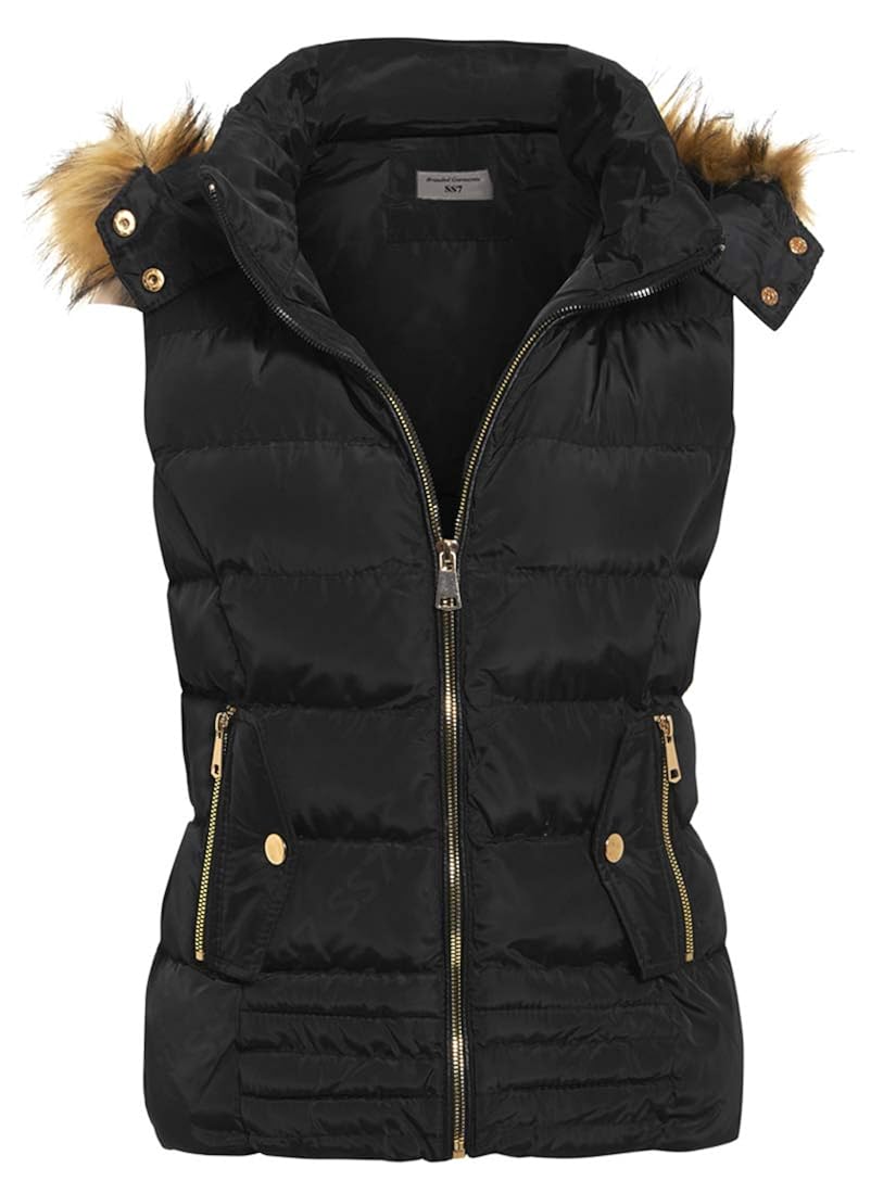 doudoune sans manche fausse fourrure femme