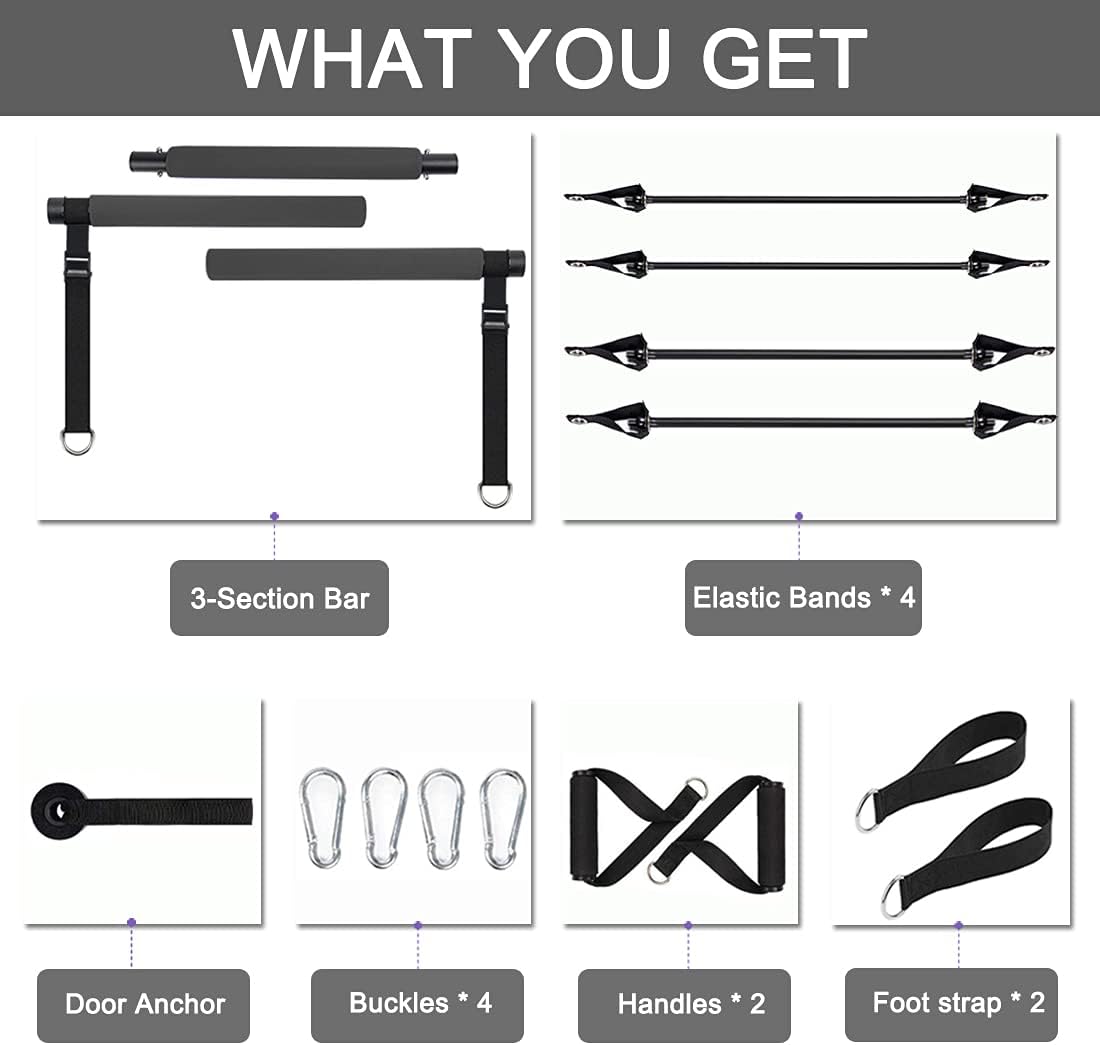 Limthe Pilates Bar Kit with Resistance Bands(30&50lbs), Adjustable for Different Height, Compact&Protable 3-Section Exercise Sticks, Stretching Exercise Bar for Home Workout-Yoga, Muscle Toning(Black) : Sports & Outdoors
