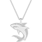 Hewill Shark Necklace Beach Surfer Necklace Stainless Steel Great White Shark Pendant Necklace for Women Men Teen Birthday Summer Jewelry