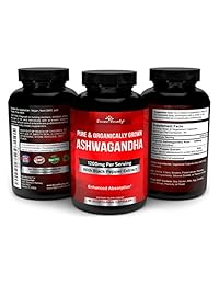 Cápsulas de Ashwagandha orgánicas - Polvo de Ashwagandha de 1200 mg con pimienta negra para una mejor absorción - Suplemento Ashwaganda para la ansiedad, apoyo adrenal, gestor de Cortisol, alivio del estrés y la ansiedad - 90 cápsulas vegetarianas, 1