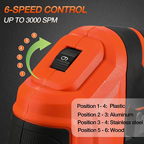 ValueMax Jig Saw, 6.5AMP Corded Electric Jigsaw with 6 Variable Speeds, 4-Position Orbital Setting, ±45° Bevel, Dust Blower and 6Pcs Blades, Jigsaw Tool Kit for Wood, Metal and Plastic Cutting