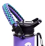 WaterFit Paracord Carrier Strap Cord with Safety Ring and Carabiner for 12-Ounce to 64-Ounce Wide Mouth Water Bottles, PurpleBlue/Compass+FireStarter