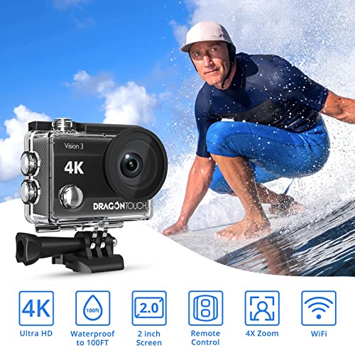 Dragon Touch 4K Action Camera 20MP Vision 3 Underwater Waterproof