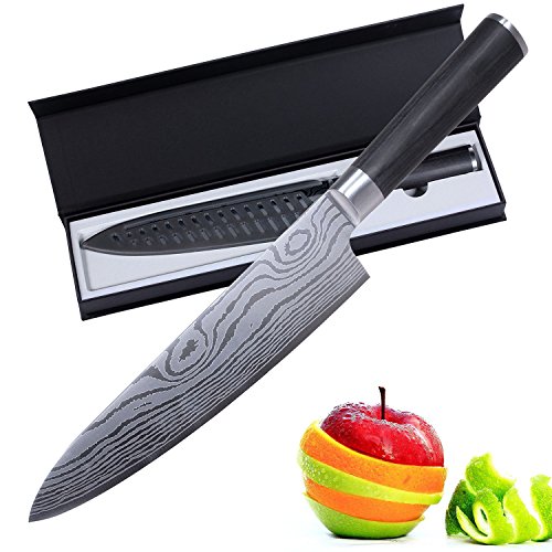 Kingstar Professional 8 Inch Chef Knife,Premium Japanese High Carbon Stainless Steel Kitchen Classic Chef's Knives Sharp Chefs Knife with Sheath Gift Box (Black Handle. White Blade)