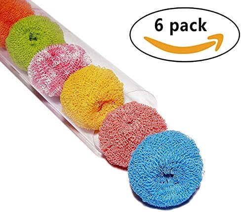 Lavitoo 6 Pcs Non-Scratch Polyester Scourer and Heavy Duty Fiber Scrubber for Non-Stick Pan/Dish/Pot in Kitchen,Durable Tough Cleaning Scrubber,Color Random