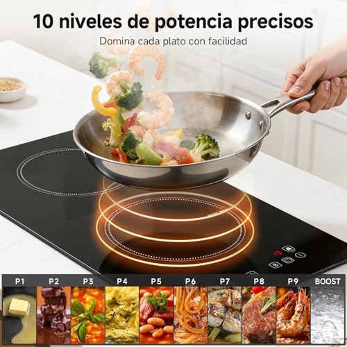 AMZCHEF Induction hob 2 burners with continuous heating, 10 power levels and boost, safety lock and timer, overheat protection, recessed / portable, 3700W