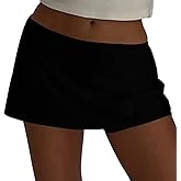Ynocfri Women Mini Skirt with Shorts Sexy Low Rise Micro Skorts Basic Y2k Stretch Black Skirts Streetwear