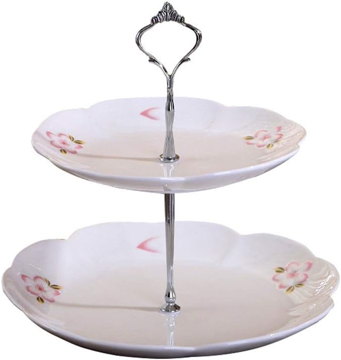Cake Stand 2 Tier Ceramic Cake Stand White Wedding Fruit Plate Ceramics Cupcake For Cakes Desserts Fruits Candy Buffet Stand For Wedding & Home Elegant Cake Stand ( Color : Silver , Size : One size )