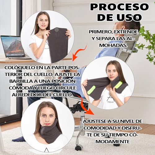 VXMBNB Almohada de Viaje,Protección del Cuello,Almohada de Viaje para el Cuello,Ajustable,compacta,Adecuado para hogar,Oficina, Viajes de Larga distanciaetc. (Ceniza)
