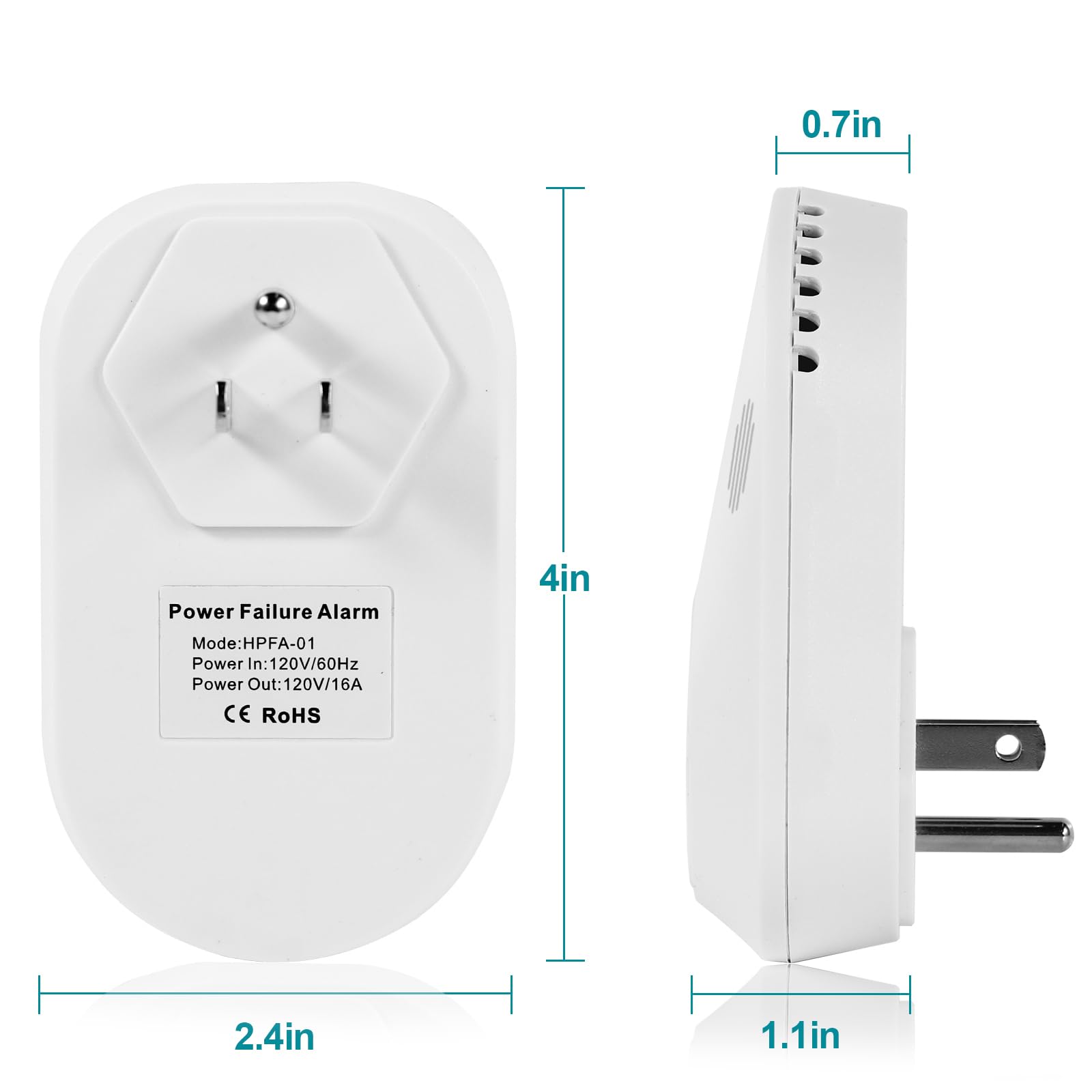 Briidea Power Failure Alarm with LED Indicator & 80dB Siren, Powered by Rechargeable Battery (included), Perfect for Monitoring Refrigerators, Freezers, Sump Pumps, Aquariums