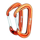 12KN Aluminium Wiregate Carabiners (Set of 2) - Rated 2697 LBS each - Lightweight Carabiner Clips for Hammock (Orange)