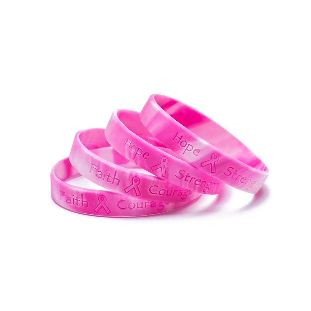 Omgouue 48Pcs Breast Cancer Awareness Bracelets Pink Ribbon Camo Silicone Win