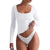 REORIA Womens Basic Square Neck Long Sleeve Shirts Double Lined Tops Tight Shirts Fall Outfits 2025