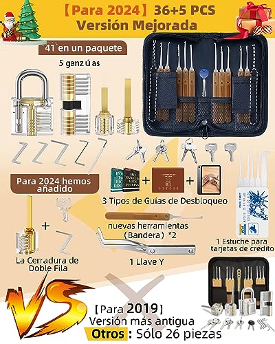 Eventronic 36+5 Pieces Pick Set, [2025 Adds The Most Challenging New Locks] Professional Locksmith Pick Set with 5 Transparent Locks, Electronic Guide for Locksmiths and Novices