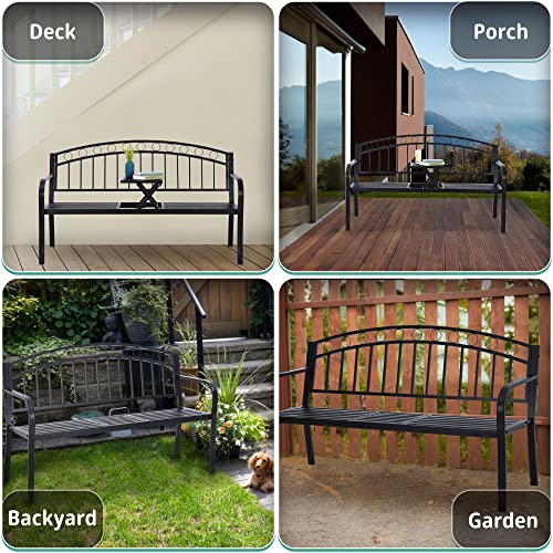 59" Outdoor Metal Bench Table Patio Garden Benches 3Seater with Steel