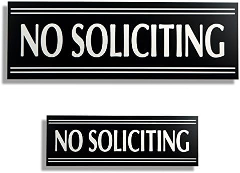 Two No Soliciting Signs – Double Doorkeeper – Small & Big Sign: 9 X 3, 6 X 2 Inch - (Black) Engraved Premium Door Signs – Not a Sticker, Easy to Read, Highly Noticeable