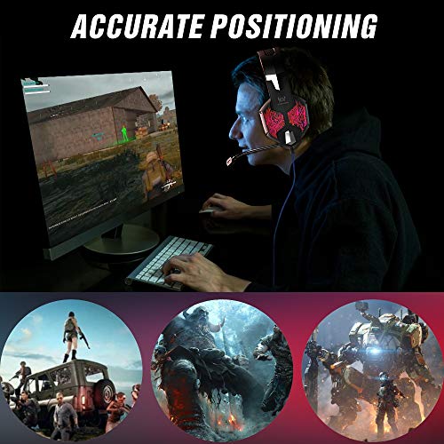 VersionTECH. Gaming Headset for Xbox One/PS4 Controller, PC, Wired Surround Sound Gaming Headphones with Noise Cancelling Mic, RGB LED Backlit for Nintendo Switch/3DS, Mac, Destop Computer Games - Red