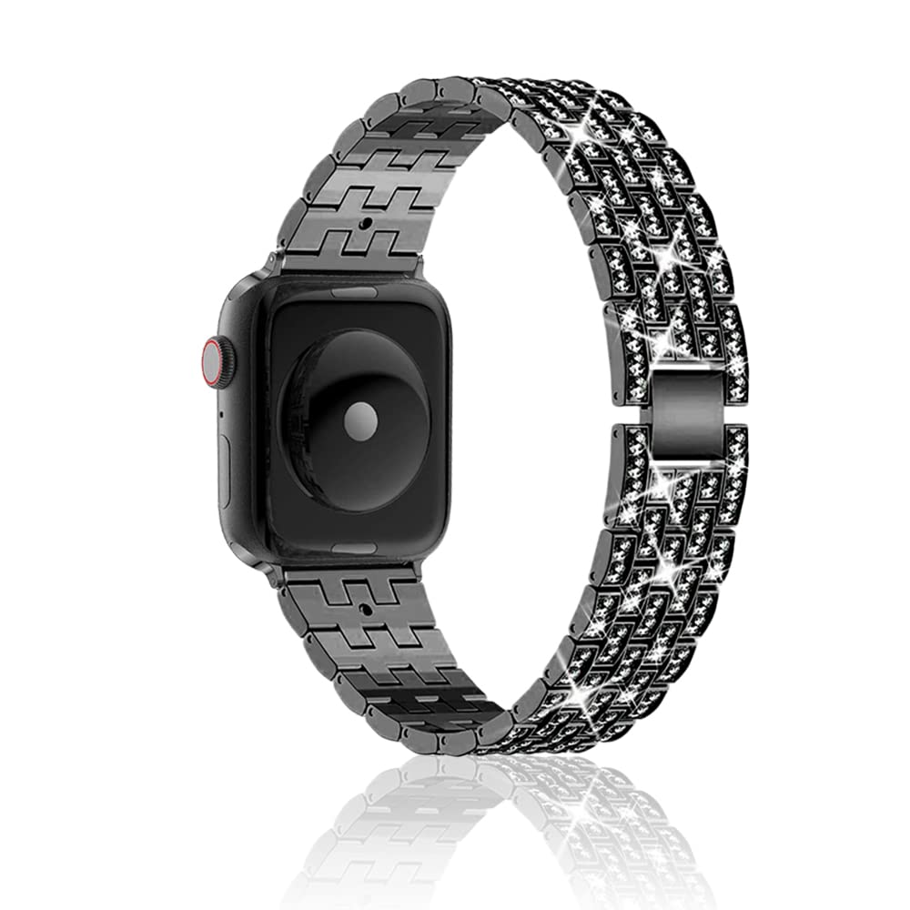 Niboow Strap for Apple Watch 49mm 46mm 45mm 44mm 42mm Series 11/10/9/8/7/6/5/4/3/2/1/Ultra 3/Ultra 2, Diamond Metal Watch Bands for Apple iWatch SE 3/SE 2-Black