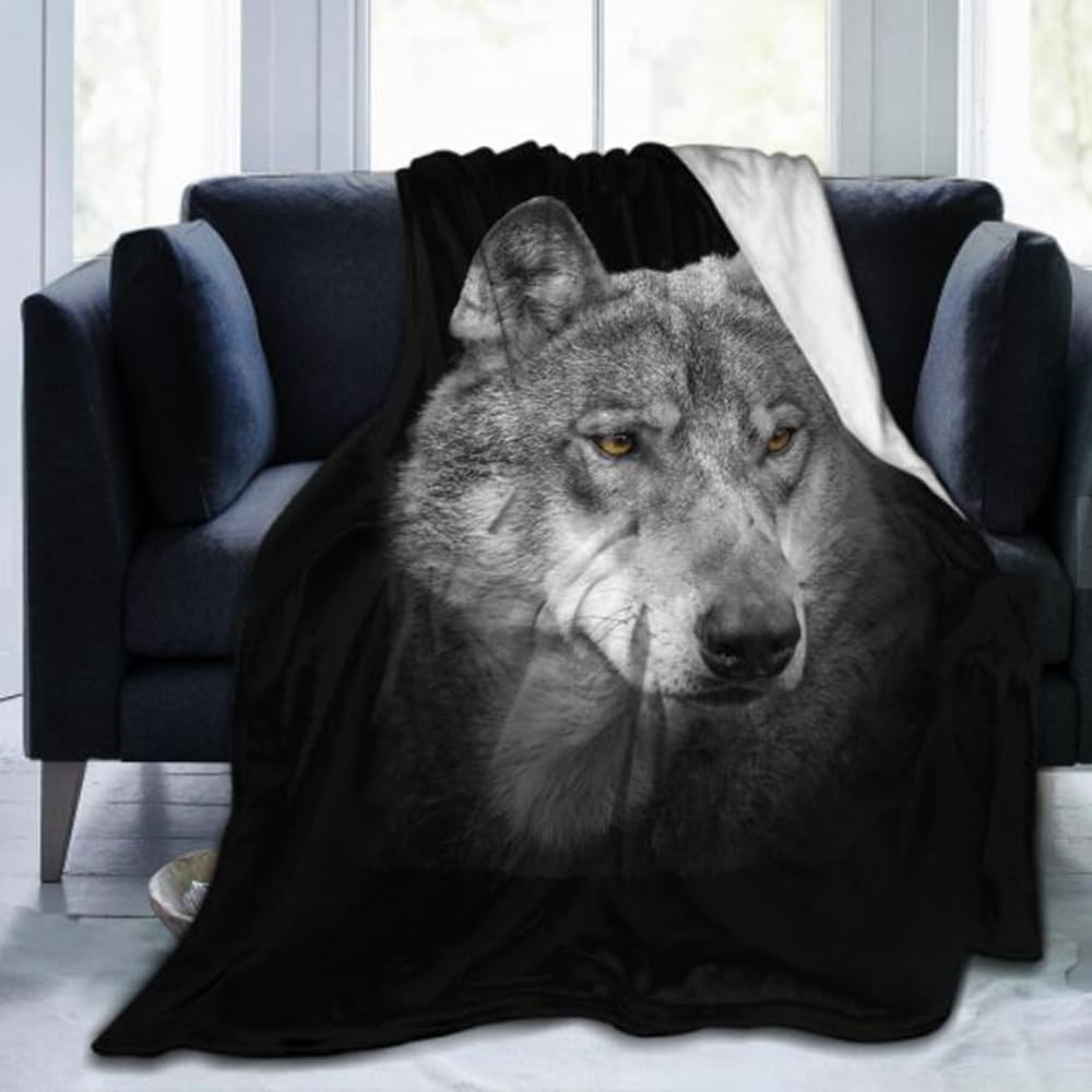 SSTREE Wolf Fleece Throw Blanket for Bed Wolf Lightweight Soft Plush Flannel Throw Blanket for Travel Nap Blankets (Wolf-B, 40"x50")