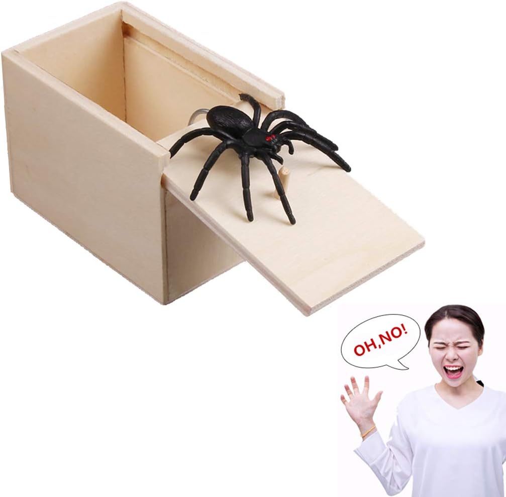 Jiamins Scary Box Spider Jump Prank Wooden Scarybox Joke Gag Toy Hilarious No Word