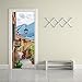 Fymural Door Wallpaper Murals Wall Stickers - Old Town for Home Decoration Self-Adhesive Vinyl Removable Retro Art 3D Door Decals 30.3x78.7