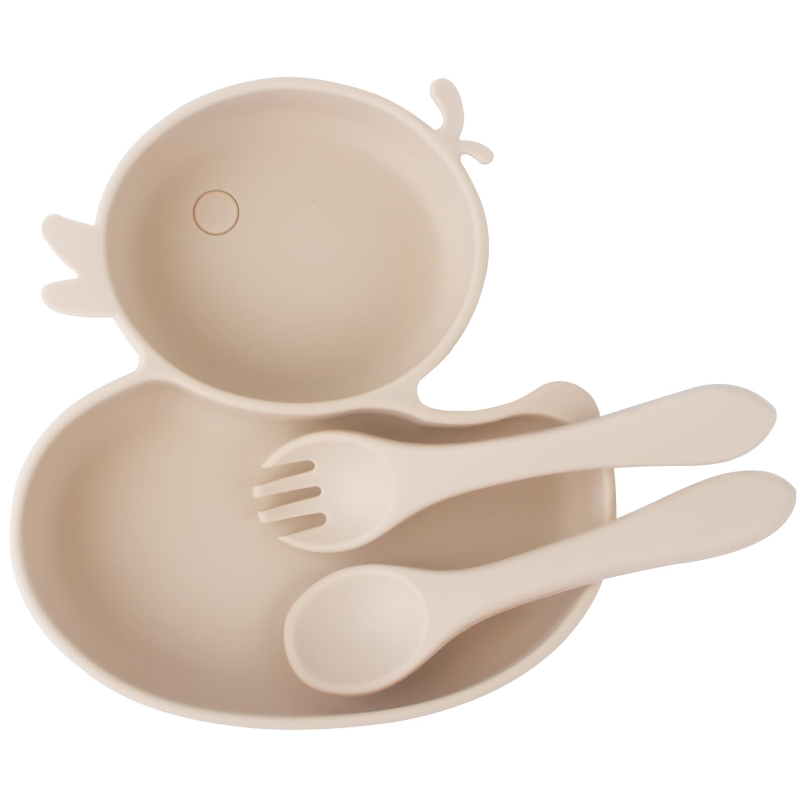 nohlerlife Baby Plate with Suction Cup, Children's Plate with Suction Cup with Spoon and Fork, BPA-Free Baby Tableware, Silicone, Can Be Used in the Dishwasher and Microwave (Beige)