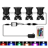 LemonBest Set of 4 Remote Control 36 LED Submersible Lamp Underwater Aquarium Spot Light Multi-Color Decoration for Fish Tank Swimming Pool Garden Pond