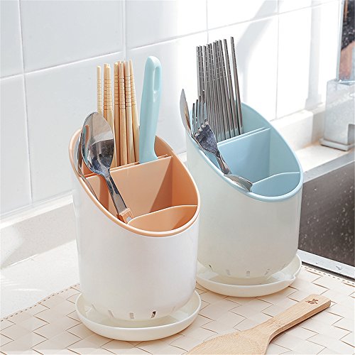 Microbird Plastic Utensil Holder Large Capacity Organizer Crock For Kitchen and Cooking Gadgets (Blue)