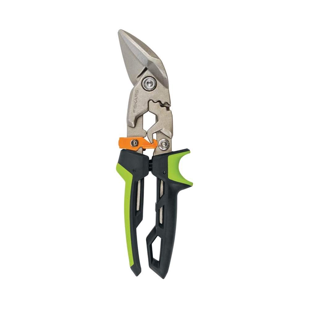 Fiskars PowerGear Aviation Snip Offset Right Cut, 40% More Power, Length 25.2cm, Heat-Treated Steel Blade/Plastic Handle, Black/Green/Orange, 1027210