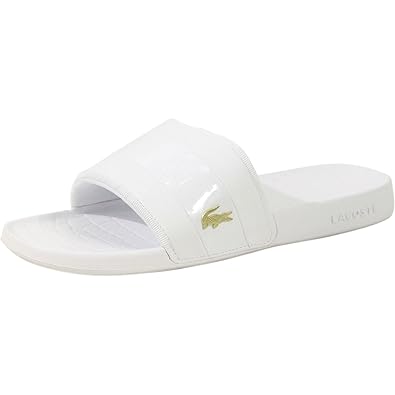 white and gold lacoste slides