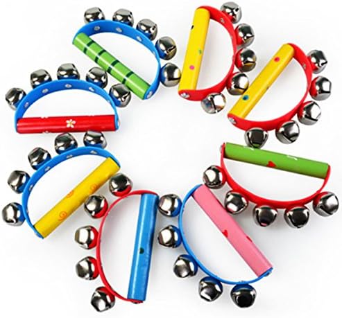 2 Pcs Vivid Color Rainbow Handle Wooden Bells Jingle Stick Shaker Rattle Baby Kids Children Musical Toys, Random Delivery