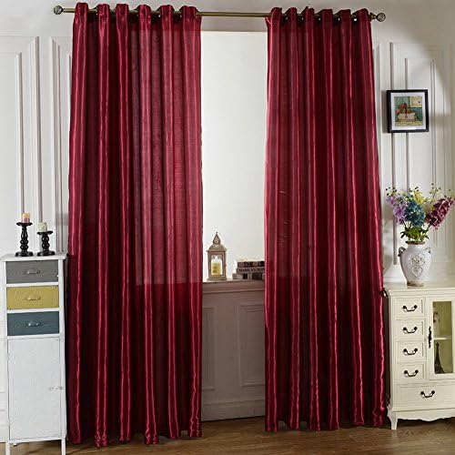Abill Can Wash Satin Fabric Blackout Curtains Sunblind Drapes For Bedroom 37.4*98.4" Deep Red