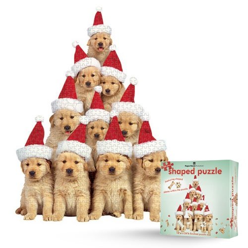 Shaped Puzzle 18 by 24-Inch, Golden Retriever Puppies Holiday