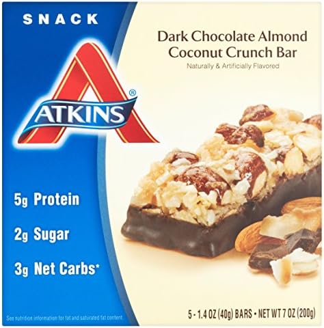 Atkins Snack Bar, Dark Chocolate Almond Coconut Crunch, 5 Bars (Pack of 2)