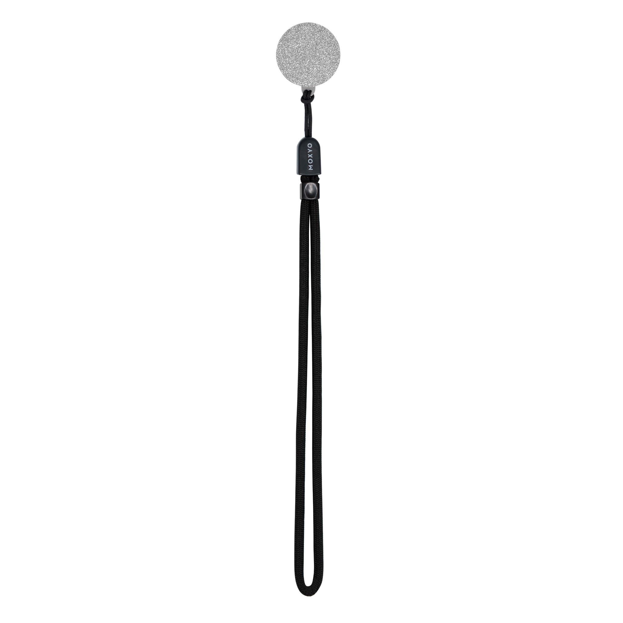 Photo 1 of MOXYO Zigi Band Universal Adjustable Wrist Strap Black Phone Lanyard, Glitter Adhesive Device Patch Compatible With All Smartphones - Silver